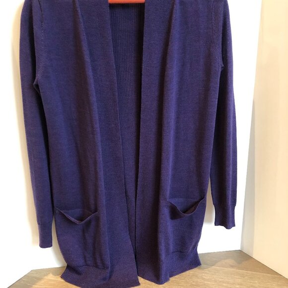 Max Studio Open Front Xtra Fine Merino Wool Cardigan Sweater Heather Purple Sz S - Picture 2 of 11